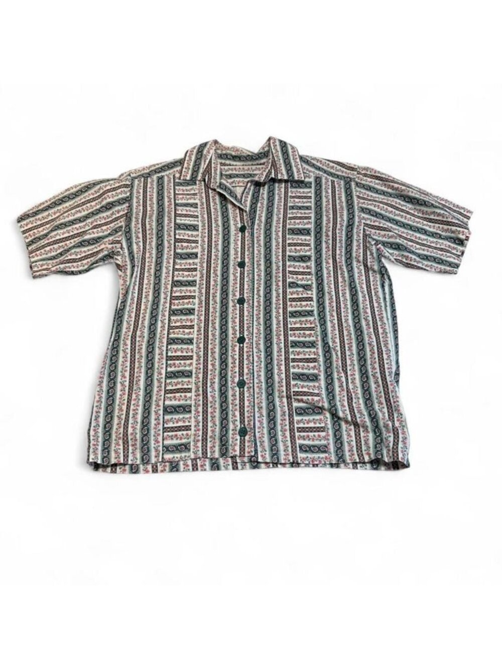 90's Floral Paisley Button Up Shirt Women's Small Cottagecore Summer Cabin